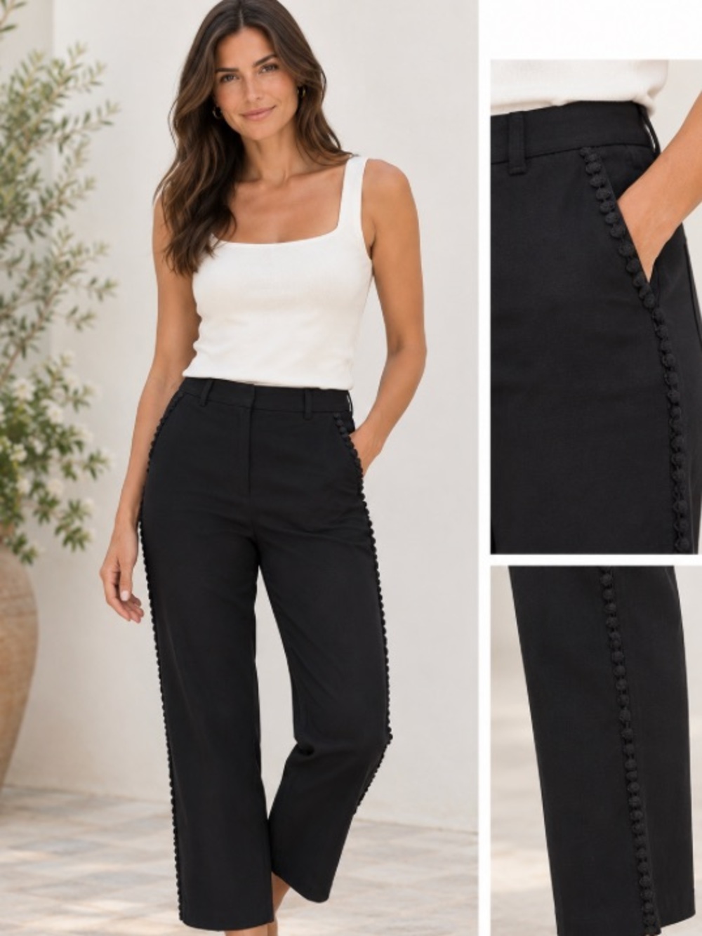 Lord & Taylor Woman Kelly Ankle Pants with side crochet piping